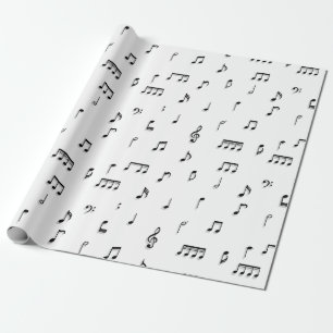 Black & White Musical Notes Symbol Pattern Wrapping Paper