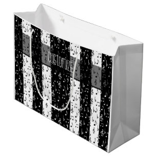 Black & White Musical Stripes Large Gift Bag