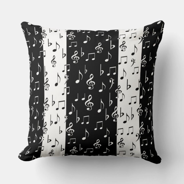Black & White Musical Stripes Throw Pillow (Front)