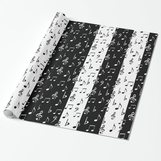 Black & White Musical Stripes Wrapping Paper (Unrolled)