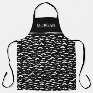 Black White Mustache Pattern Barber Apron
