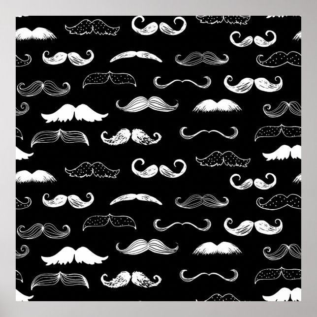 Black & White Mustache Seamless Repeat Background Poster (Front)