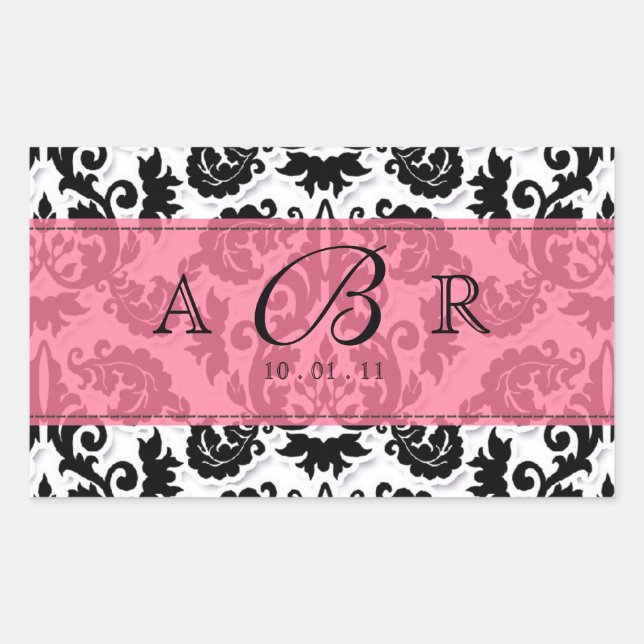 Black White n Hot Pink Fleur de Lis Damask Sticker (Front)