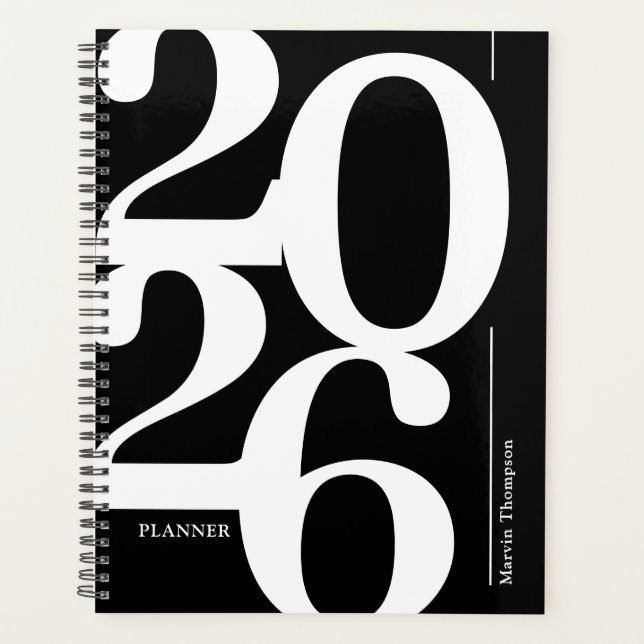 Black White Name 2026 Planner (Front)