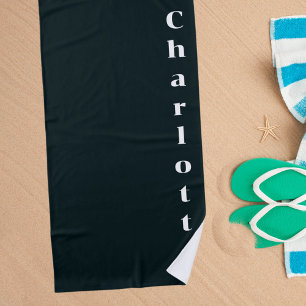 Black white name beach towel