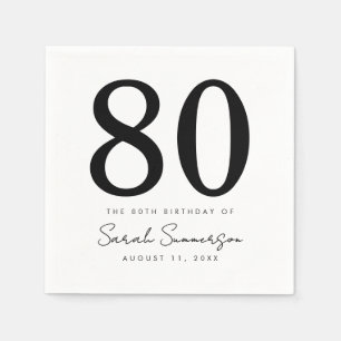 Black White Name Date Eighty 80th Birthday Party Napkin