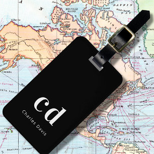 Black white name initials minimalist modern luggage tag