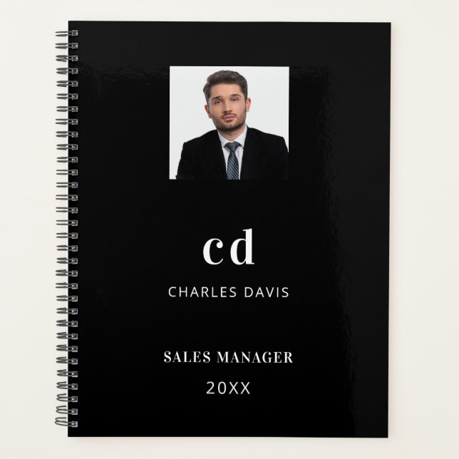 Black white name initials photo business planner (Front)