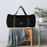 Black white name monogram duffle bag<br><div class="desc">Black background,  white text. Personalise and add your monogram initials and full name.</div>