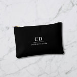 Black white name monogram initials accessory pouch<br><div class="desc">Black background,  white text. 
Personalise and add your monogram initials and full name.</div>