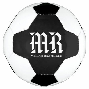 Black & White Name Monogram MR  Soccer Ball