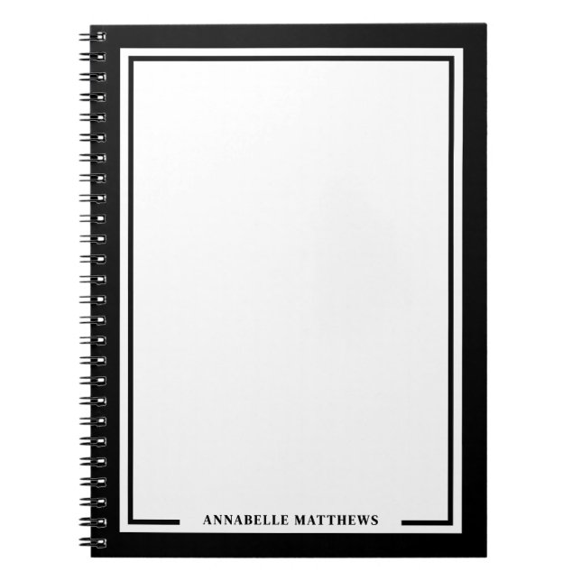 Black White Name Monogram Notebook (Front)