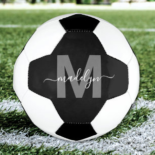 Black White Name Monogram Soccer Ball