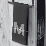 Black White Name Monogram Tea Towel<br><div class="desc">Personalised Custom Create Your Own Black White Initial Name Monogram Kitchen Towel. Add a touch of elegance to your kitchen with this stylish monogrammed towel. Designed for a tri-fold style, it features a bold grey initial and a flowing white script name, offering a personalised and sophisticated look. Perfect for everyday...</div>