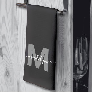 Black White Name Monogram Tea Towel