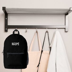 Black white name printed backpack