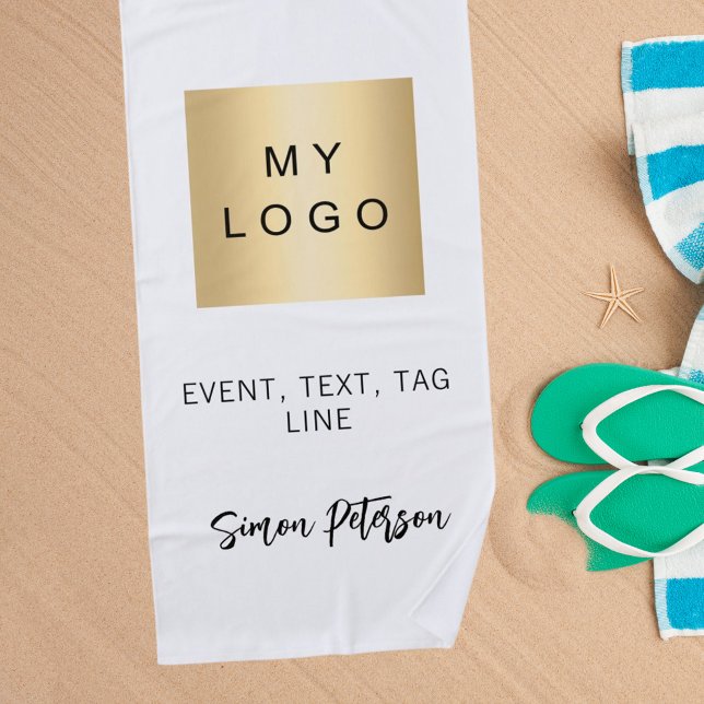 Black white name signature business logo beach towel (Creator Uploaded)