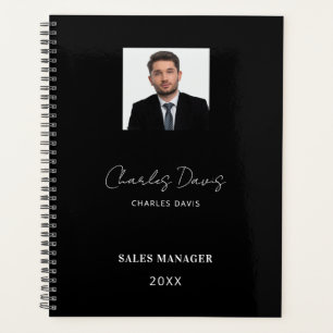 Black white name signature photo business 2025 planner