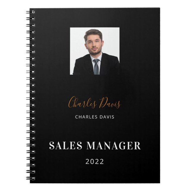 Black white name signature photo business notebook (Front)