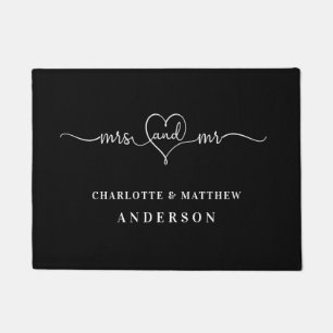 Black white names mr mrs elegant newly weds doormat