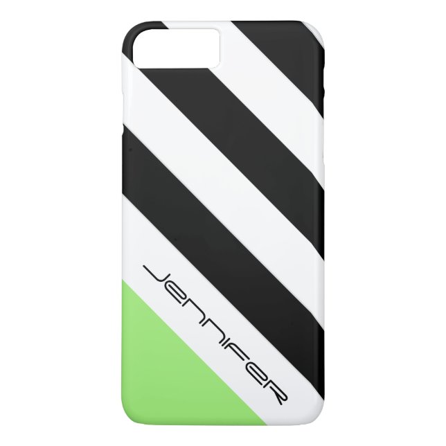 Black, White & Neon Green Stripe with Custom Name Case-Mate iPhone Case (Back)