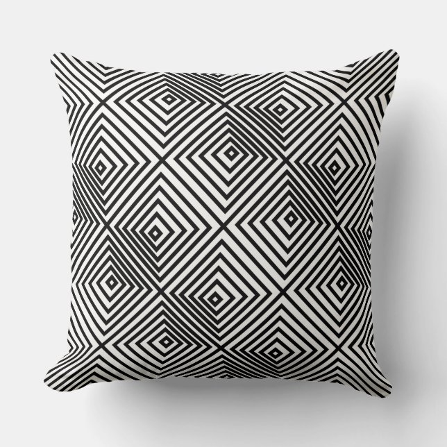 Black & White Nested Diamon Pattern - Throw Pillow (Front)