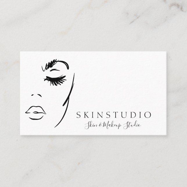 Black White Neutral Aesthetic Feminine Face Skin Business Card (Front)