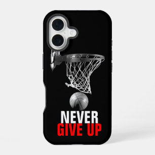Black White Never Give Up Success Basketball iPhone 16 Case