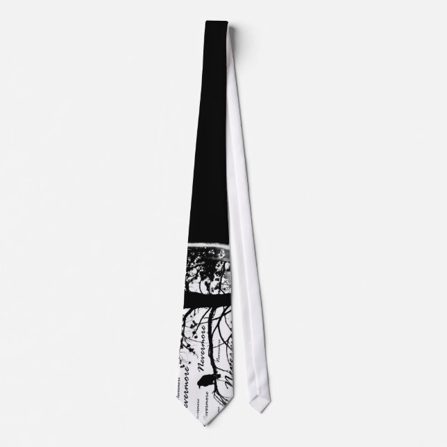 Black & White Nevermore Raven Silhouette Tie (Front)