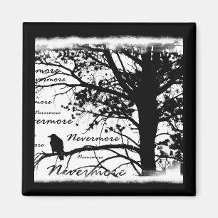 Black & White Nevermore Raven Silhouette Tree Magnet