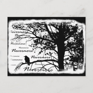 Black & White Nevermore Raven Silhouette Tree Postcard