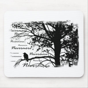 Black & White Nevermore Silhouette Raven Mouse Pad