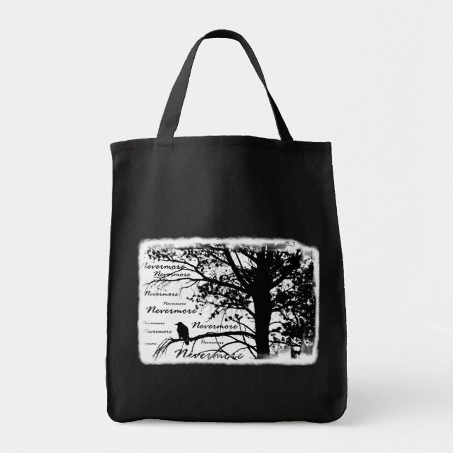 Black & White Nevermore Silhouette Raven Tote Bag (Front)