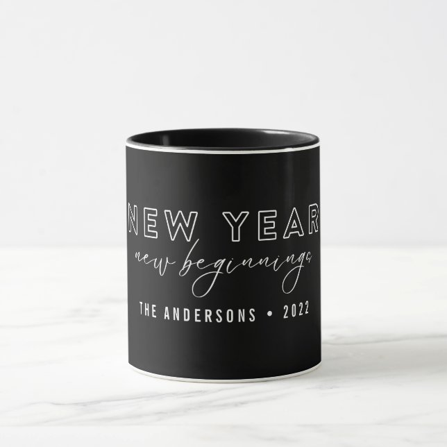 Black White New Year New Beginnings Photo Custom Mug (Center)