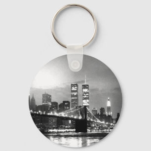 Black & White New York City at Night Key Ring