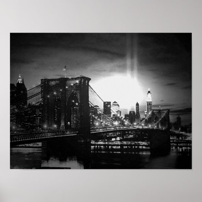 Black White New York City Brooklyn Bridge Poster (Front)