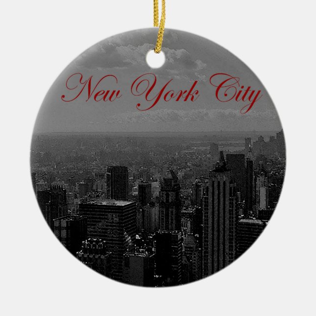 Black White New York City Ceramic Ornament (Front)