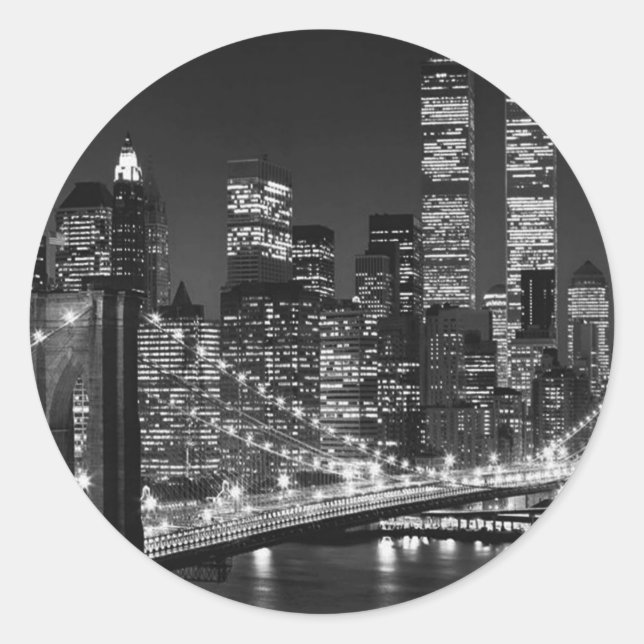 Black & White New York City Classic Round Sticker (Front)