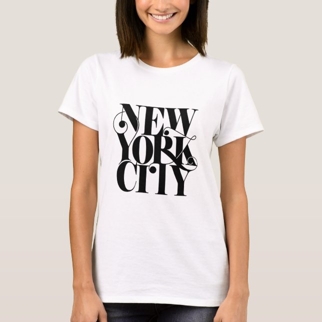  Black & White New York City Lettering Typography T-Shirt (Front)