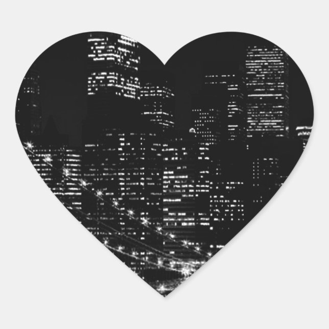 Black & White New York City Night Heart Sticker (Front)