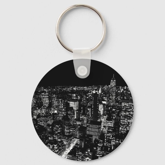 Black & White New York City Night Key Ring (Front)