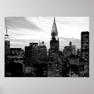 Black White New York City Night Poster