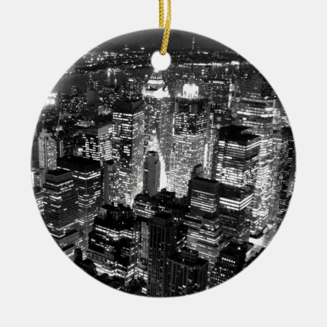 Black & White New York City Night Skyline Ceramic Ornament (Front)