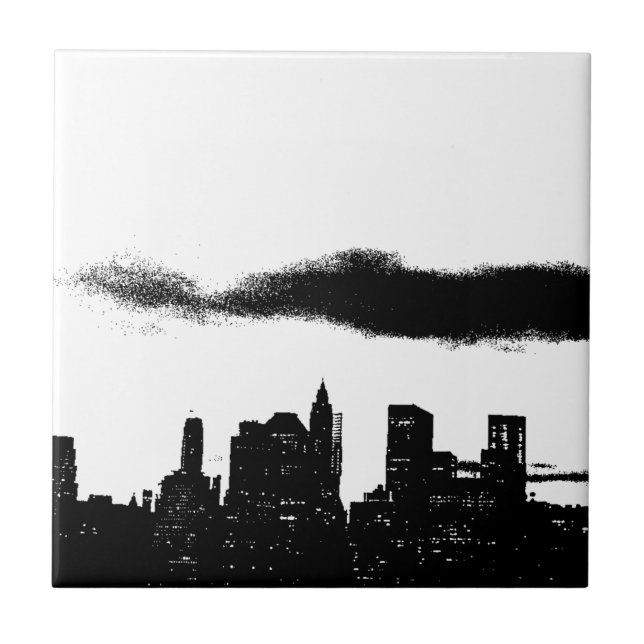 Black & White New York City Pop Art Style Ceramic Tile (Front)