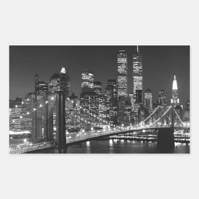 Black & White New York City Rectangular Sticker (Front)