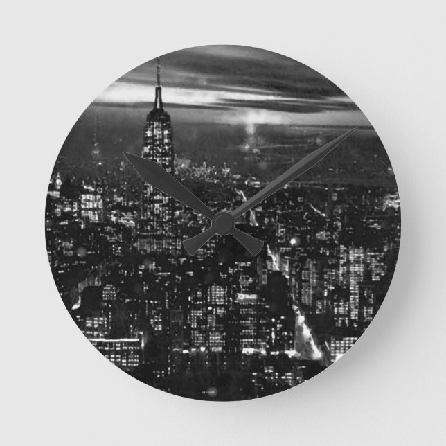 Black & White New York City Round Clock (Front)