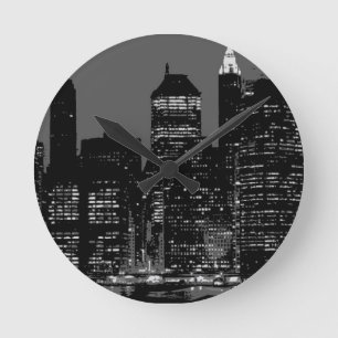 Black & White New York City Round Clock