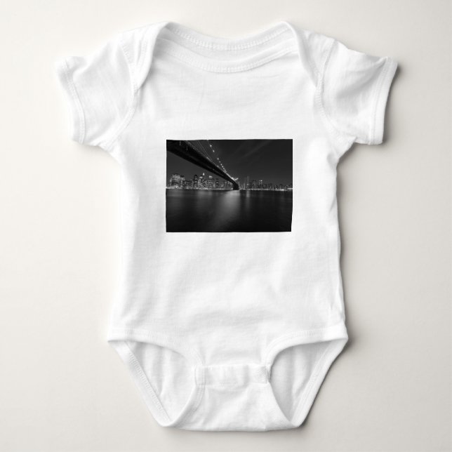 Black White New York City Skyline Baby Bodysuit (Front)