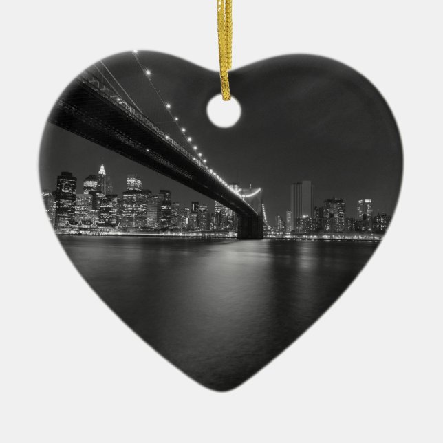 Black White New York City Skyline Ceramic Ornament (Front)