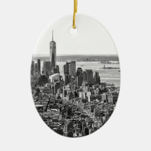 Black White New York City Skyline Ceramic Tree Decoration